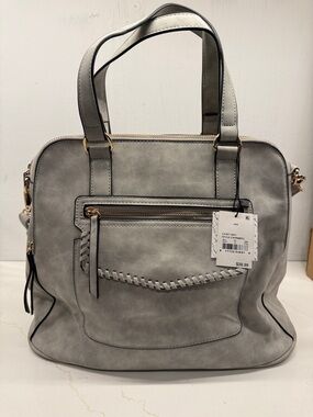Elegant Light Gray Women's Tote with Front Zip Pocket